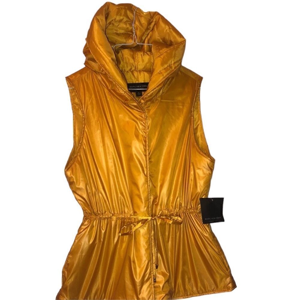 MARC NEW YORK Women’s Jacket Sleeveless Vest Quilted Yellow Gold Hooded Size s…